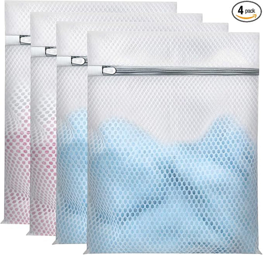 Laundry Bags Mesh Wash Bags for Delicates, Upgraded Honeycomb & Fine Mesh, Extra Durable with Sturdy Zippers, Protect Clothes in Washing Machine Essentials for Home, College & Dorm, 12 x 16 in 4-Pack