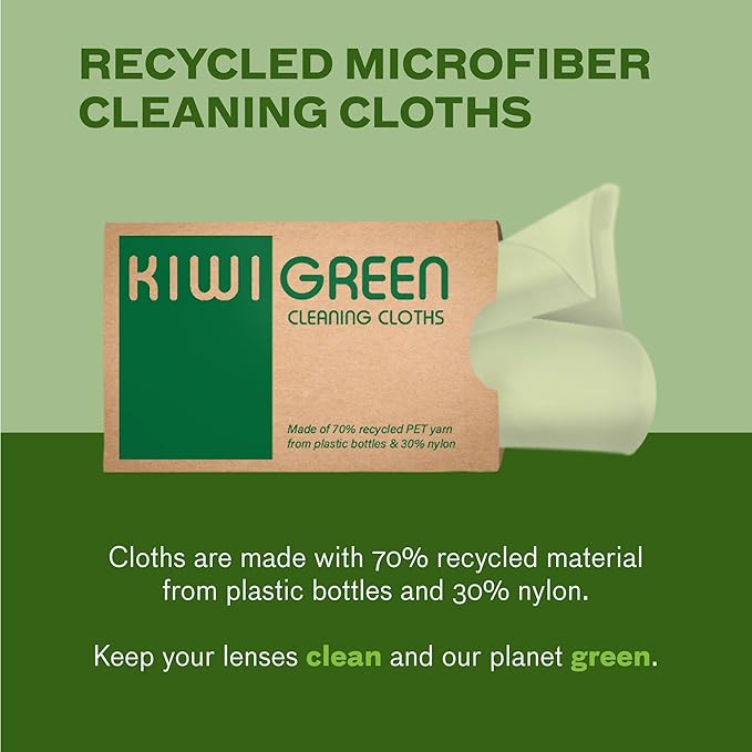 Kiwi Green Eyeglass Lens Cleaner Spray Kit | 2X Lens Cleaner + 2X Microfiber Cloth | Alcohol Free Eyeglasses, Screen Cleaning Kit | USA Made (4 Piece Set)