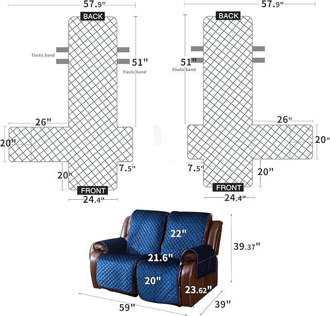 LUFEIJIASHI Non Slip Recliner Couch Covers for 2 Cushion Couch Sofa Reclining, Waterproof Recliner Sofa Covers 2 Seat, Velvet Reclining Couch Covers for Furniture Protector for Dogs Pets Navy Blue