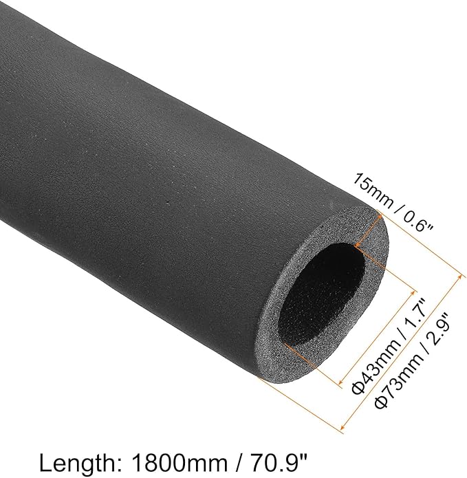 PATIKIL 70.9" L x 1-5/8"ID x 0.6" T Pipe Insulation Foam Tube, Water Pipe Insulation Tubing Heat Preservation for Plumbing Water AC Pipe Sprinkler Spigot, Black