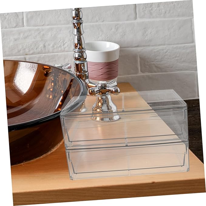 2pcs Stackable Acrylic Makeup Organizer Bins Drawer for Desktop Storage Cosmetic Storage Box for Vanity and Bathroom for Keeping Essentials Organized
