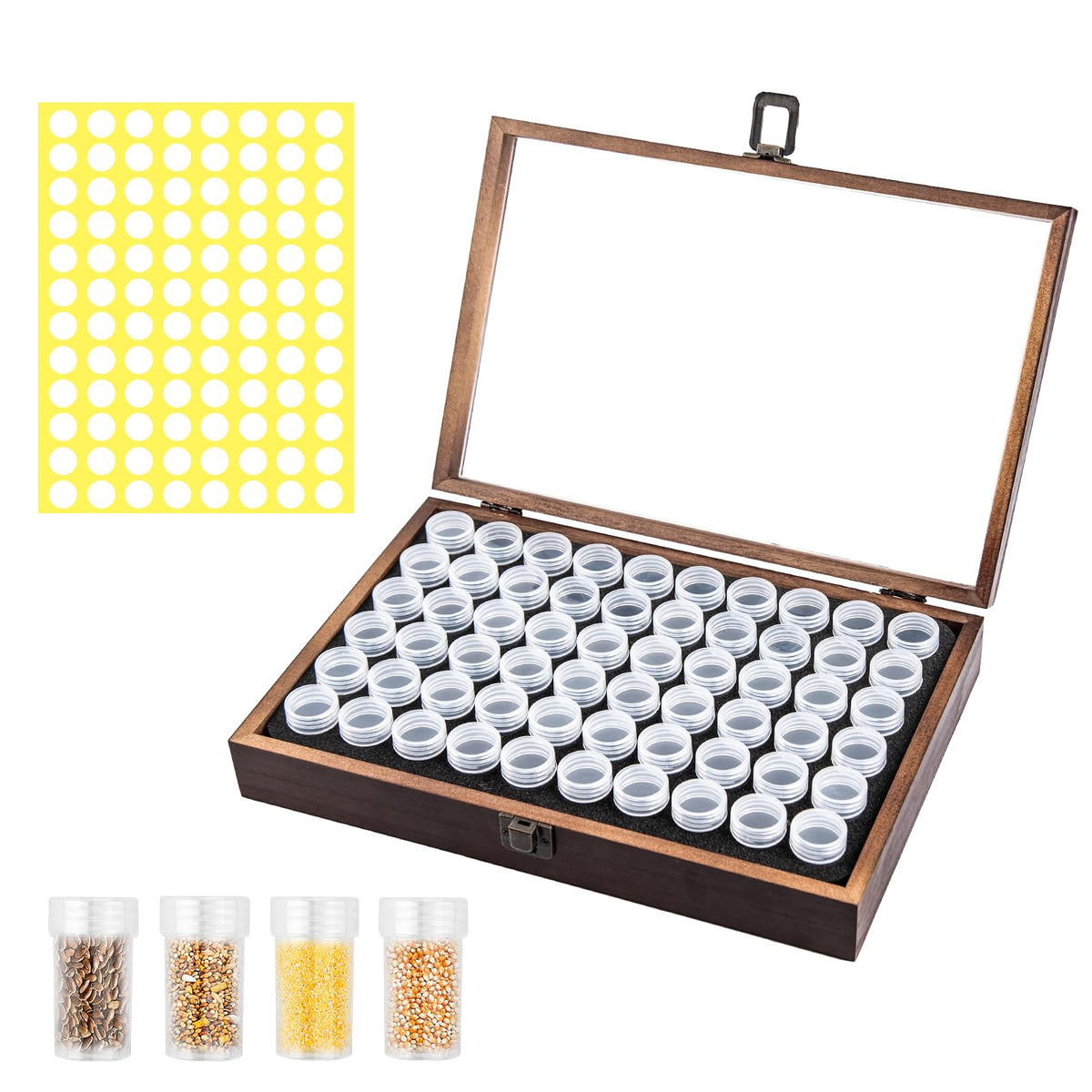 Wood Seed Storage Organizer, 60 Clear Bottles, 96 Labels - Image 1