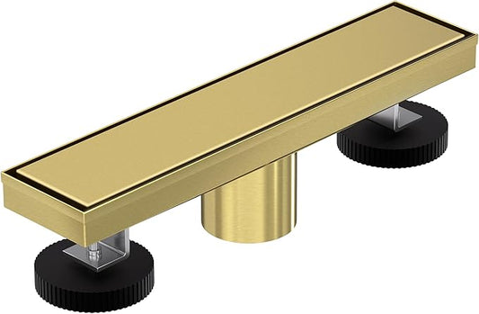 Linear Shower Drain 12 Inch,Modern Rectangle Shower Floor Drain with 2-in-1 Tile Insert Cover, Stainless Steel SUS 304, Linear Drain with Leveling Feet& Hair Strainer