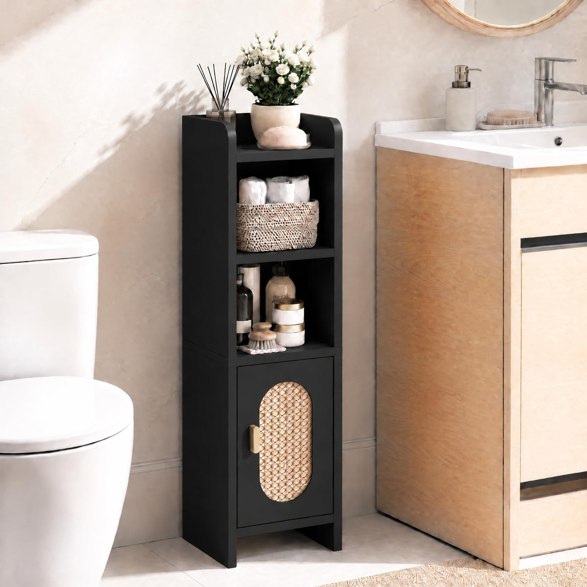 Small Bathroom Storage Cabinet，Narrow Toilet Paper Cabinets - Image 1
