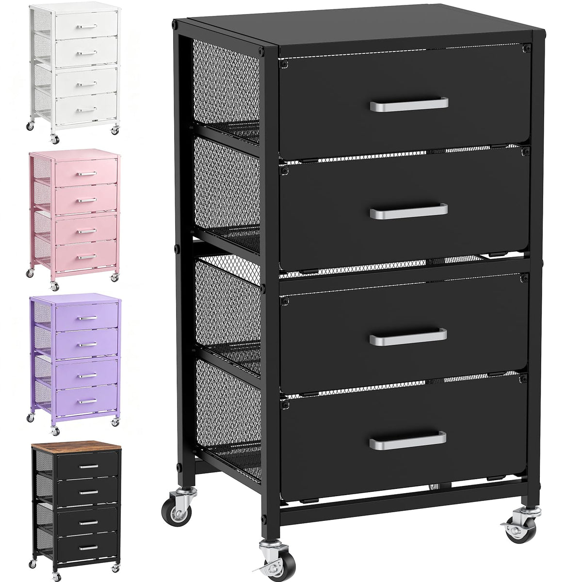 4-Drawers Metal Rolling Cart, Utility Storage Cart with Wheels - Image 1