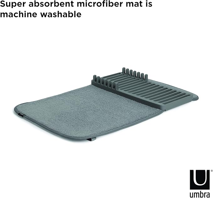 Umbra Udry Mini Dish Rack and Drying Mat, Charcoal, 20 x 13,