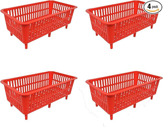 YDB Storage Plastic Drain Basket with Feet for Sorting Live Fresh Shellfish Oyster Abalone Scallop Geoduck Clams Mussels or Garden Harvest 4PCS(Red)
