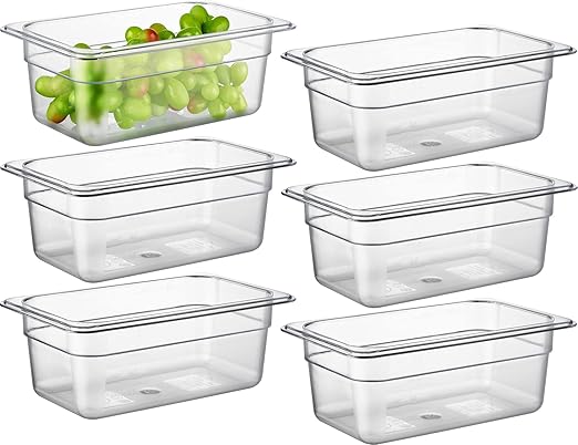 CURTA 6-Pack 1/4 Size 4" Deep NSF Polycarbonate Food Pans | Dishwasher & Freezer Safe Clear Container for Prep Tables, Buffet, Salad Bar, Commercial & Home Kitchen