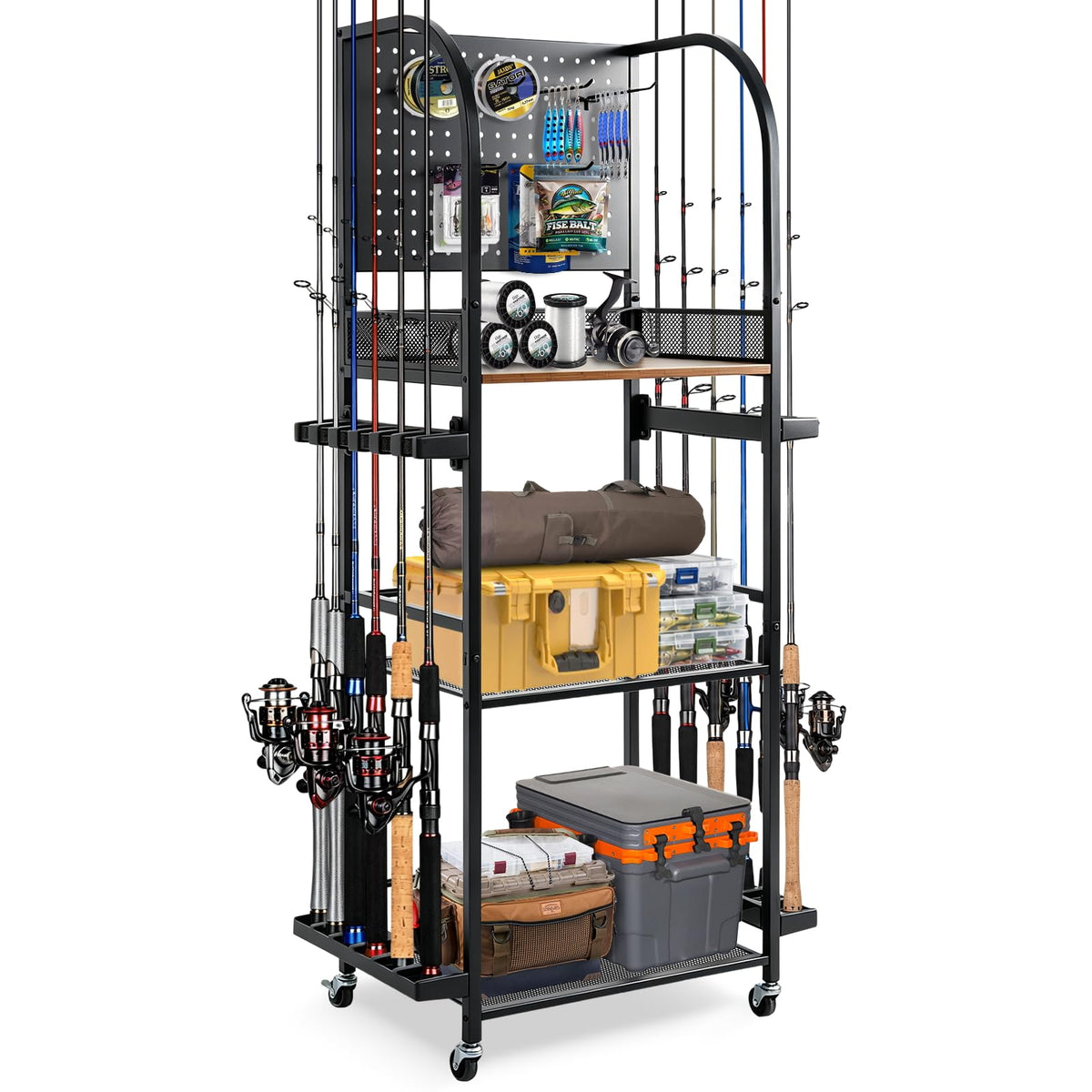 Jenseits Fishing Rod Rack for Garage, Rolling Storage - Image 1
