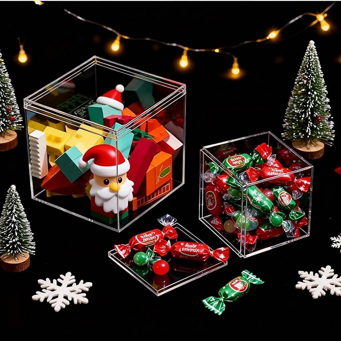 12 Pcs Clear Acrylic Box with Lid, 4x4x4 Inch Small Acrylic Box Mini Clear Container Square Plastic Jewelry Display Boxes for Home Jewelry Candy Pill Crafts