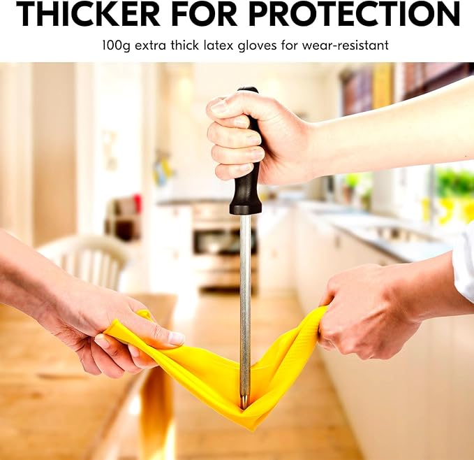 Vgo... 3-Pairs Reusable Household Gloves, Rubber Dishwashing gloves, Extra Thickness, Long Sleeves, Kitchen Cleaning, Working, Painting, Gardening, Pet Care (Size S, Yellow, HH4601)