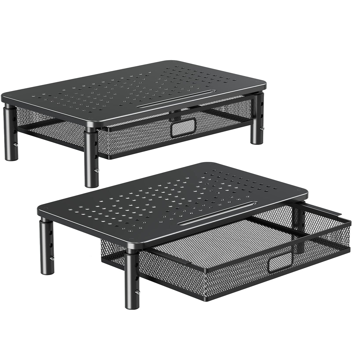 ELIVED 2 Pack Monitor Stand Riser with Metal Drawer, 3 - Image 1
