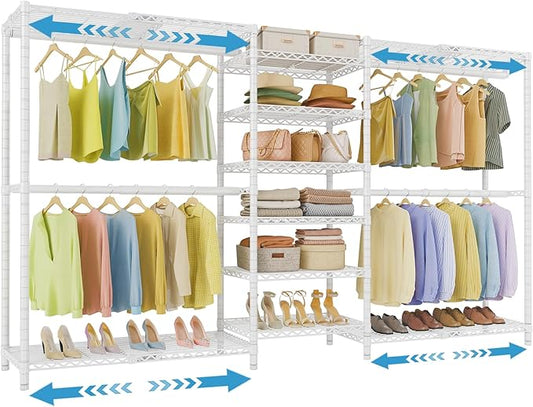 VIPEK X3 Plus Large Expandable Closet Rack Adjustable from 5'10" to 8'8" with Extendable Shelves and Hanger Rods, Freestanding Clothing Racks Modular Closet Systems Wardrobe, Max Load 1360LBS, White