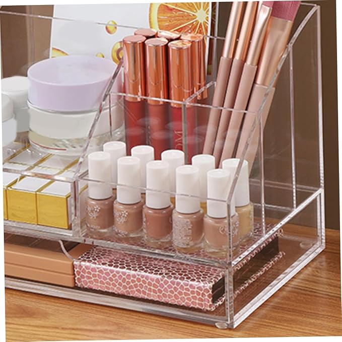 PRETYZOOM Acrylic Makeup Organizer Storage Box Desktop Stationery Organizer Multi-compartment Lipstick Drawer for Home Office