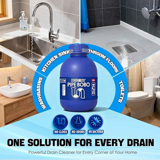 Pipe Bobo Drain Cleaner, Professional Strength Pipe Dredging Formula for Kitchen Sinks, Shower Drains, Tubs, Dissolves Blockages (2Pcs)