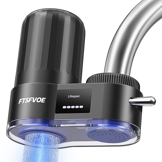 Faucet Water Filter for Sink, with LED Display Water Filter, Turbine-Powered UV Sterilization, Reduces Chlorine, Limescale, Heavy Metals, and Odors with 2 Replacement Filter