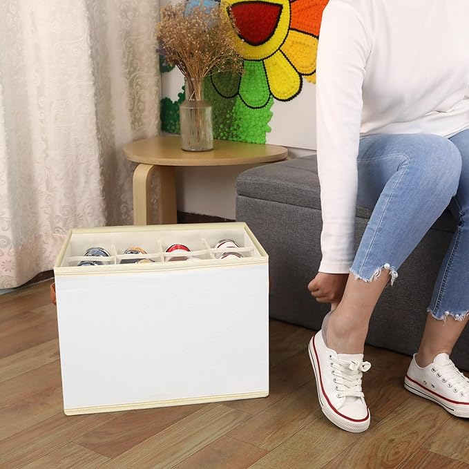2 Pack Shoe Storage Box Organizer for Closet - 24 Cell Space Saver Shoes Containers Bin with Clear Lids Stackable, Can Fit Ottoman, Foldable Shoe Rack Cabinet Cubby for Wardrobe