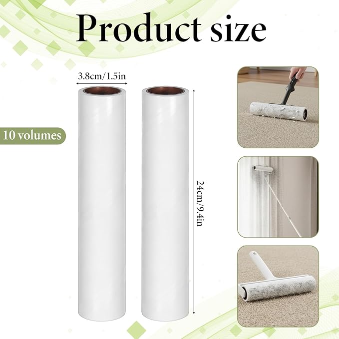 10 PCS Large Lint Roller Refill, 9.4 Inch Extra Sticky Lint Rollers for Pet Hair Stickys Rollers for Floor 60 Sheets per Roll for Cleaning Furniture Fabrics, Carpets and Hair