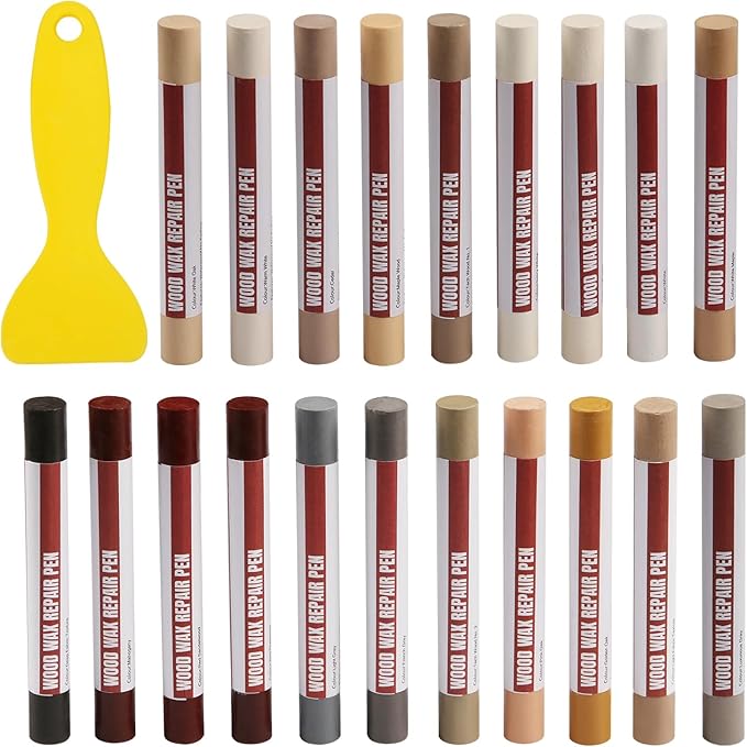 Wood Filler Sticks, 20 Colors Wood Repair Wax Crayons with Scraper, Wood Touch Up Markers for Repairing Scratches, Cracks, Holes in Cabinets, Floors, Tables and Doors[Common Series]
