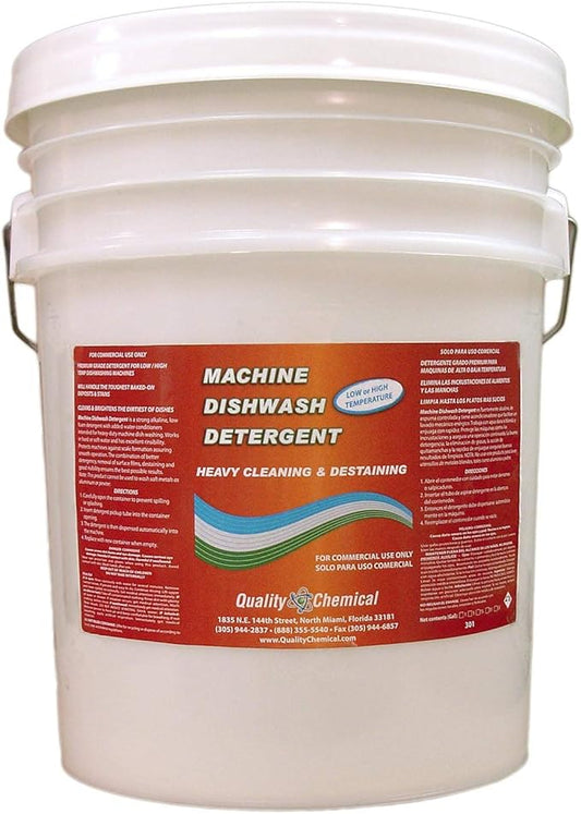 Quality Chemical Heavy Duty Liquid Alkaline Commercial Dishwasher Detergent - Industrial-Grade - Dissolves Food Stains, Grease, Grime and Residue - No Pre-Rinse - Ready-to-Use 5 Gallon Pail (640-oz)