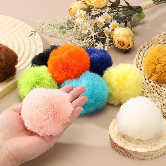 PATIKIL Faux Fur Pom Poms for Hats, 24 Pcs Fluffy Soft Fur Poms Balls with Elastic Loop for Keychain Knitting Hats DIY Scarves Gloves Bag Christmas, Light Pink