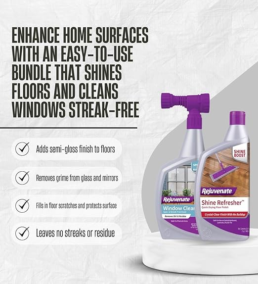 Window Cleaner Spray 32 oz Liquid + Semi-Gloss Floor Polish Bundle with Cleaning Gloves – Removes Outdoor Residue and Refreshes Sealed Floors with Shine Protection – Gift Set (3 Items)