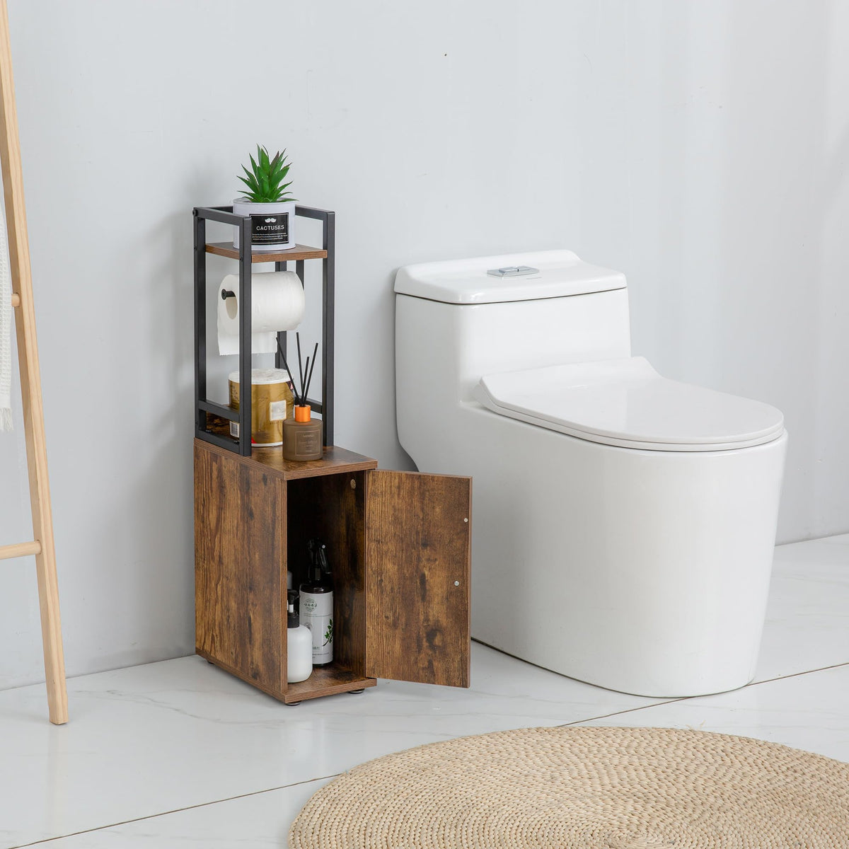 SUNTAGE Small Narrow Bathroom Storage Cabinet w/Toilet Paper Roll - Image 1
