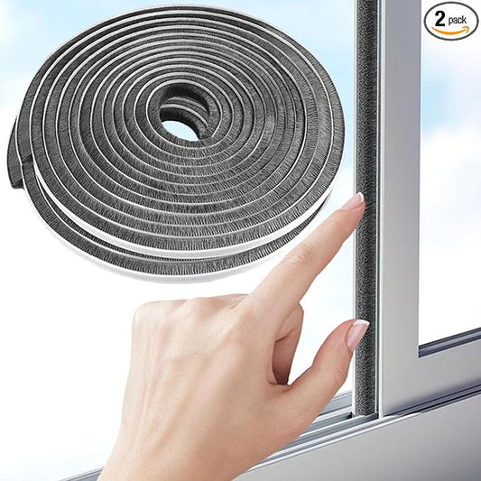 Brush Weather Stripping,Seal-Effective Weather Stripping for Doors & Windows,Insulation Strip for Gap Filling,Draft Stopper for Exterior Doors,Window Seal,and Conditioner,66ft x 0.4inch,Grey
