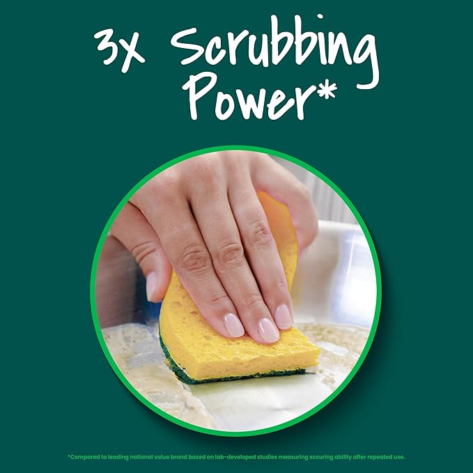 Scotch-Brite Heavy Duty Scrub Sponge, 24 Kitchen Sponges Designed for Tough Messes in the Kitchen that Last 3X Longer*, Best for Cast Iron Skillets and Outdoor Grills, Flexible, Durable, and Strong
