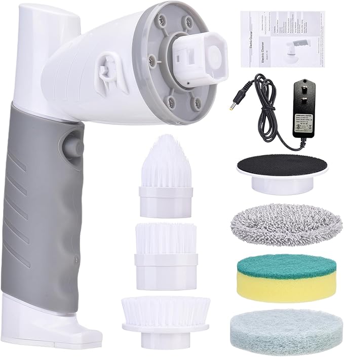 Electric Spin Scrubber, 18W 420RPM Handheld Cordless Cleaning Brush with 6 Brush Heads for Kitchen, Bathroom, IPX6 Water Proof Power Scrub Brush for Bathtub Sink Tile Floor (US