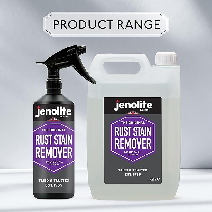 JENOLITE Rust Stain Remover 500 ml (16.9 fl oz) for Patios, Sinks, Toilets, Walls & Sidings. Fast-Acting Spray-On Cleaner & Wipe-Off Solution for Metal, Concrete & Tile. Made in Britain.