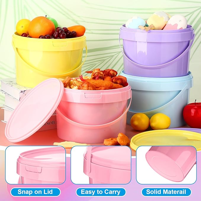 20 Pack 1 Gallon Plastic Bucket with Lids and Handles Food Grade Ice Cream Buckets with Lid Reusable Colorful Multipurpose Food Storage Containers Freeze Safe Ice Cream Tubs for Kitchen