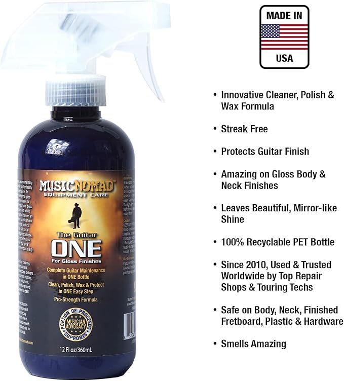 MusicNomad MN150 Guitar ONE All-in-1 Cleaner, Polish, and Wax, 12 oz.
