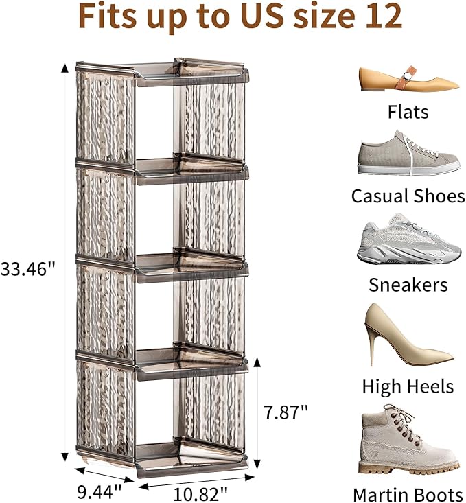 HAIXIN Vertical Shoe Rack for Closet, 5-Tier Modular Shoe Organizer for Front Door Entrance, Shoe Storage Cabinet, Narrow Stackable Shoe Stand Shelf Tower Space Saving for Entryway, Corner - Brown