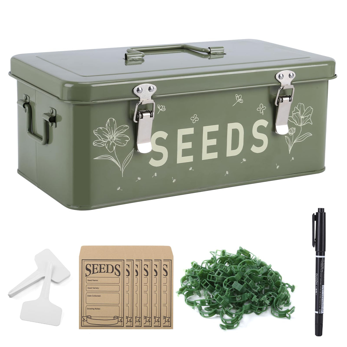 Seed Storage Organizer with Locking Lid, Metal Seed Packet - Image 1