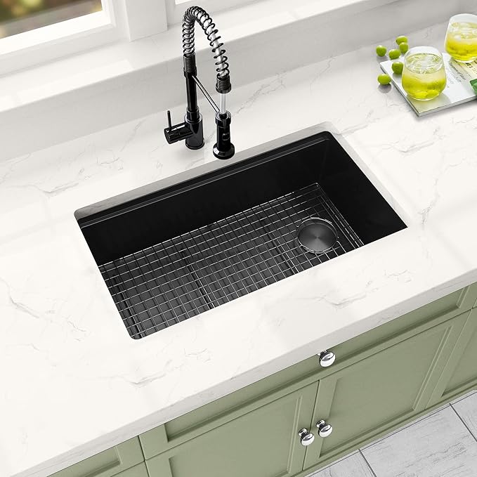 Black Undermount Kitchen Sink,16 Gauge Stainless Steel Sinks,Single Bowl Workstation Sink,Modern Kitchen Sink Offset Drain (28" X 18")