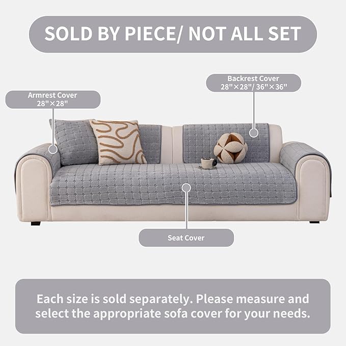 Velvet Sofa Covers Washable, Plush Warm Couch Cover for 2-3 Cushion Sofa, Funny Fuzzy Couch Covers for Pets&Kids, Non-Slip Sectional Sofa Cover(1PC, Light Grey, 35.4"×70.9", 3 Cushions Sofa)