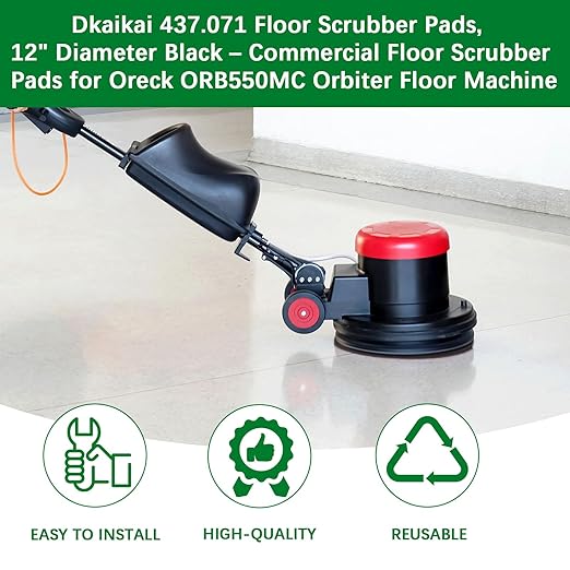 437.071 Floor Scrubber Pads, 12" Diameter Black – Commercial Floor Scrubber Pads for Oreck ORB550MC Orbiter Floor Machine (1, Black, 12 in)
