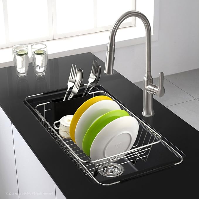 SANNO Expandable Pull Out Drawer Organizer and Storage, Sliding Shelf Under Sink Shelf Expandable Dish Drying Rack in Sink