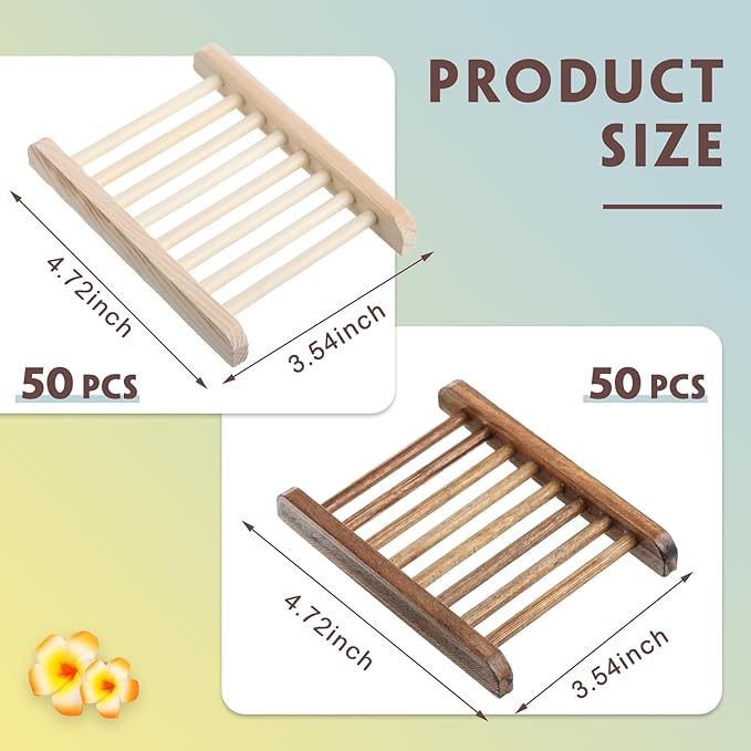 Rtteri 100 Pieces Bamboo Wood Soap Dish Tray Bathroom Wooden Soap Holder Handmade Bathtub Shower Dish Accessories for Home Bathroom Kitchen Sponge Scrubber