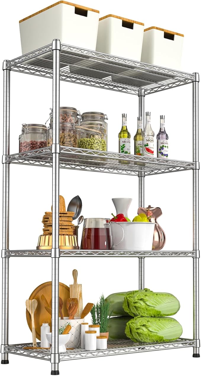 Storage Shelves 4 Tier Wire Shelving Unit Garage Shelves Metal Shelf Organizer Wire Rack Adjustable Metal Shelving Sturdy Heavy-Duty 2200 LBS for Laundry Bathroom Kitchen Closet Pantry Garage Utility