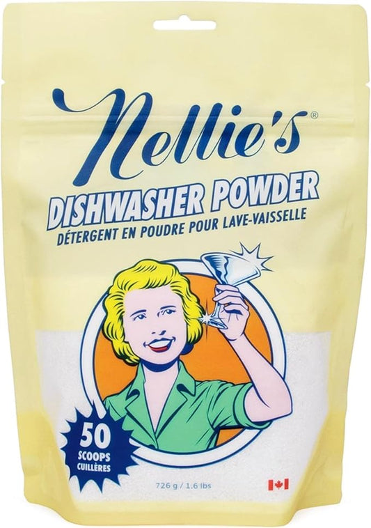 Nellie's Dishwasher Powder - 50 Load - Plant-Based Dishwasher Detergent - Septic Safe, Fragrance-Free - Easily Penetrates Grease & Food Particles - Phosphate-Free - (Made in Canada)