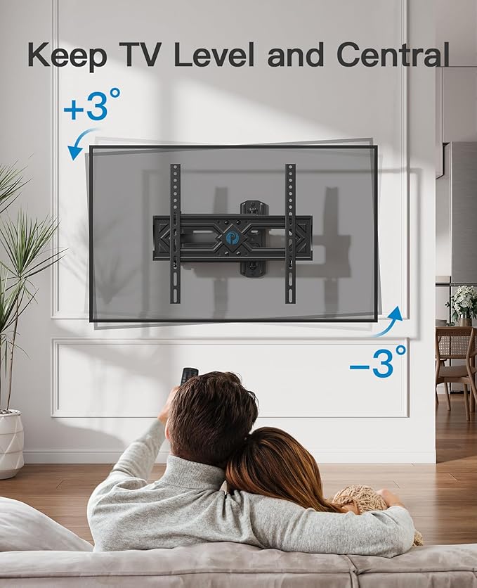 Pipishell Full Motion TV Wall Mount for 26-60 Inch Flat Curved TVs, Heavy Duty Single Articulating Arms TV Bracket Up to VESA 400x400mm and 77lbs, Support Swivel, Tilt, Level Adjustment