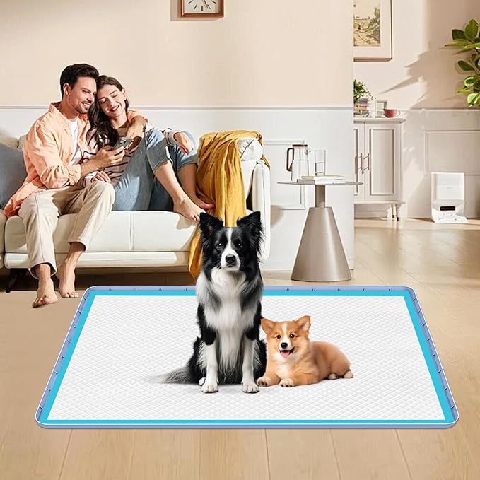 Pee Pad Holder for Dogs, 34" x 22" Silicone Pee Tray Mat Leak-Proof, High Edge, No Spill Pet Pad Holder for Puppy, Cat, Rabbit, Training Pads for Floor Protection, No Pee Pads (Blue)