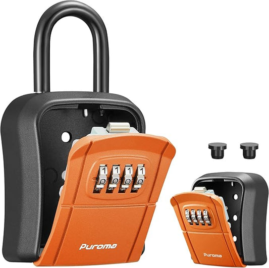 Puroma Key Lock Box, Portable Combination Lockbox Wall-Mounted Key Storage Box for House Keys, Resettable Code Safe Security Lock Box for Home, Office, Apartment Spare Key Storage (1 Pack, Orange)