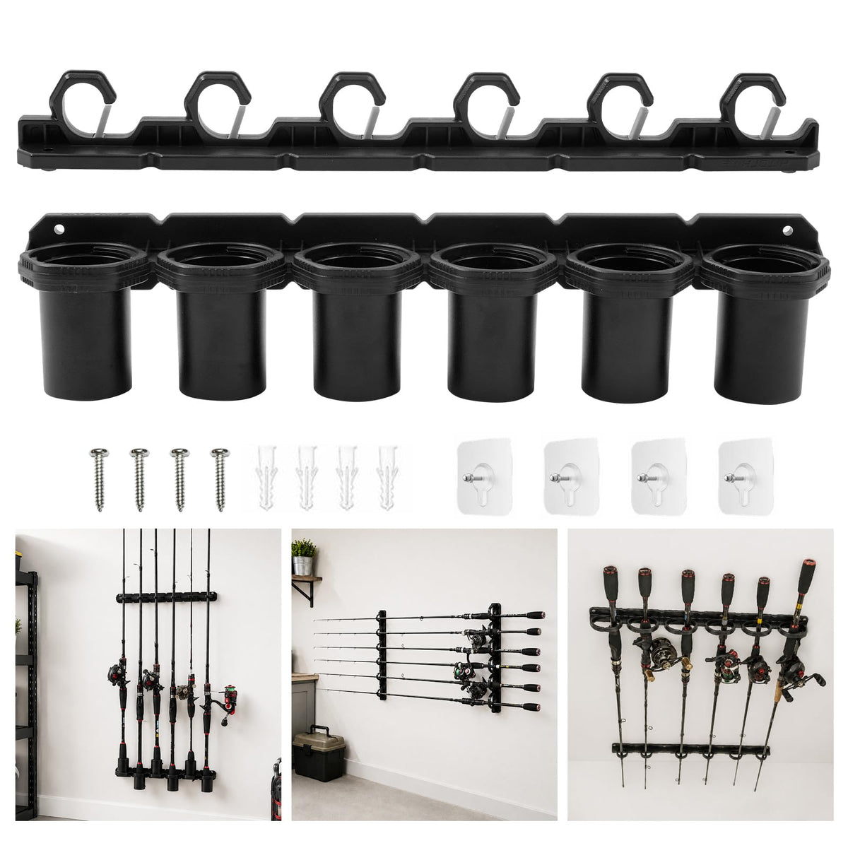 Dual Mount Fishing Rod Rack Wall & Ceiling Storage Organizer - Image 1