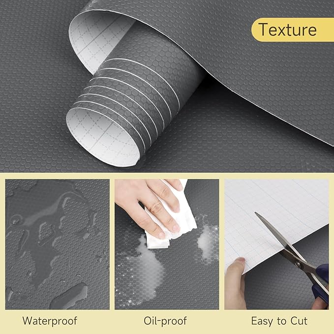 WochiTV Adhesive Shelf Liner 11.8 X 120 Inches Peel and Stick Kitchen Liner for Cabinets, Drawers Removable Protector Mat Waterproof Contact Covering for Dresser Pantry Countertops Shelves, Gray
