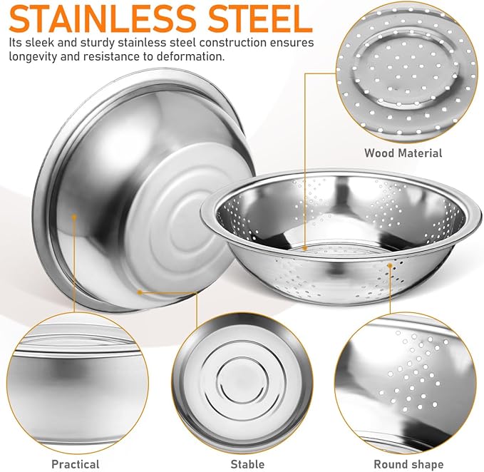 PRETYZOOM Multifunctional Draining Basket Kitchen Colander for Vegetable Fruit Salad Stainless Steel Basin Strainer