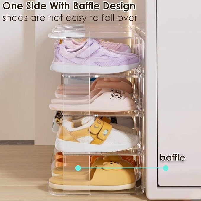 Acrylic Kids Shoe Rack for Closet 2 Pack Toddler Shoe Storage 4 Sections Kids Shoes Organizer Baby Shoe Rack Organizer Clear Small Shoe Shelf for Closet Entryway