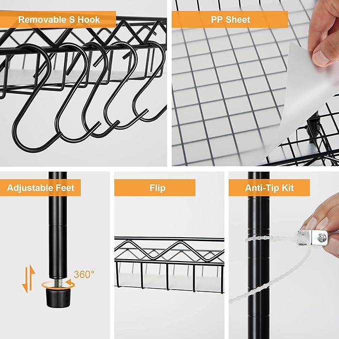 Storage Shelves, 3-Tier Wire Shelving Unit with Baskets Storage Rack Corner Shelf Shelving Adjustable Storage Shelf, 11.8" D x 15.7" W x 31.5" H, Black